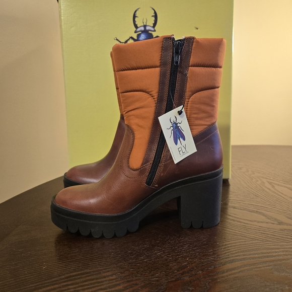 FLY LONDON TYKE661FLY BRICK /ORANGE PLATFORM BOOTS SIZE 36 US 5.5 - Picture 1 of 11